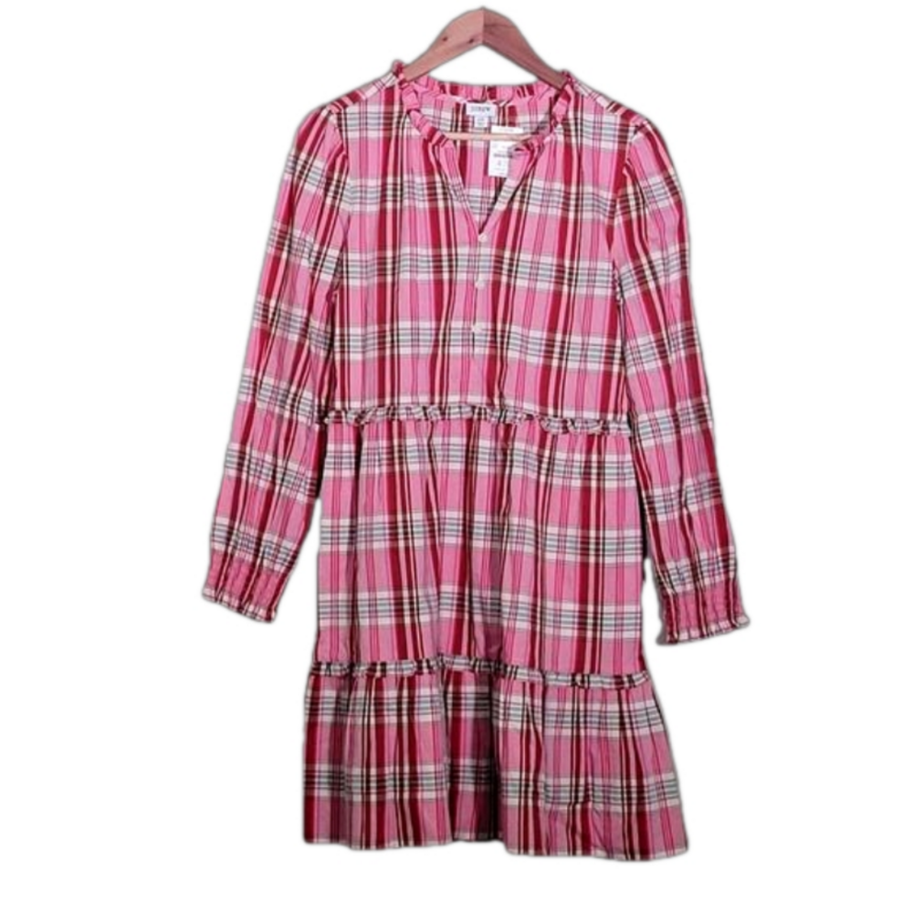J. Crew Pink Plaid Long Sleeve Dress